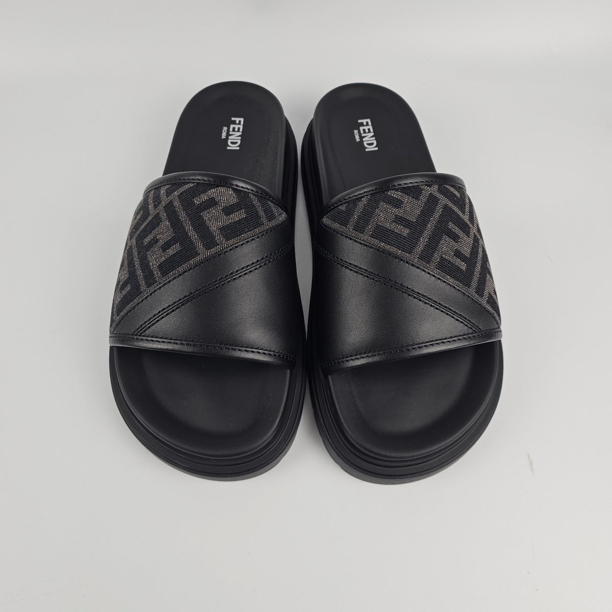 FENDI Diagonal $595 Gray Slides New & Authentic
