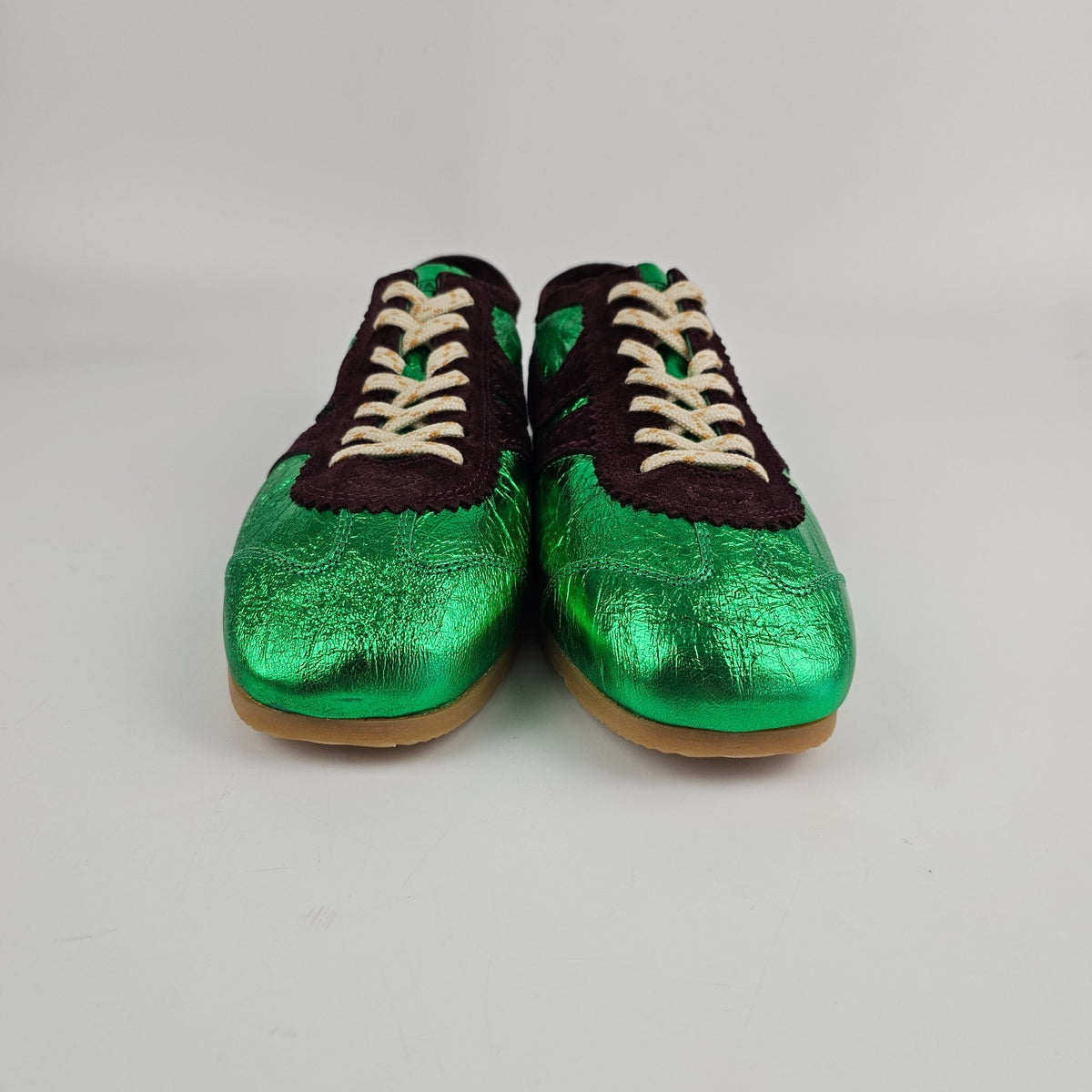DRIES VAN NOTEN Laminated Green Leather Sneakers New And Authentic