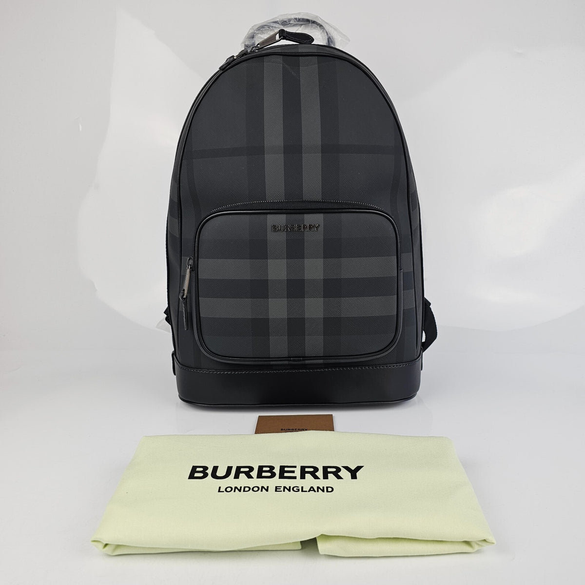 BURBERRY Rocco Charcoal Checkered E-Canvas Backpack New