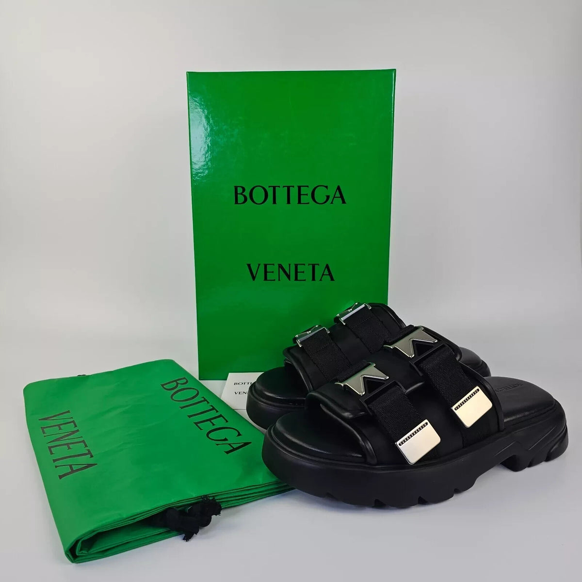 BOTTEGA VENETA Flash Black Rubber Men's Slide Sandals New Size 41 US 8