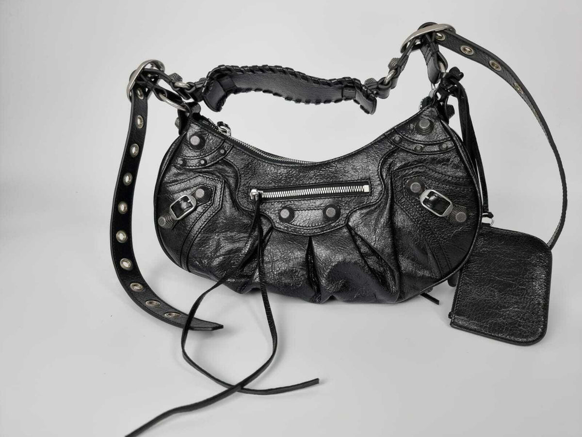 BALENCIAGA Small Le Cagole Black Leather Shoulder Bag New