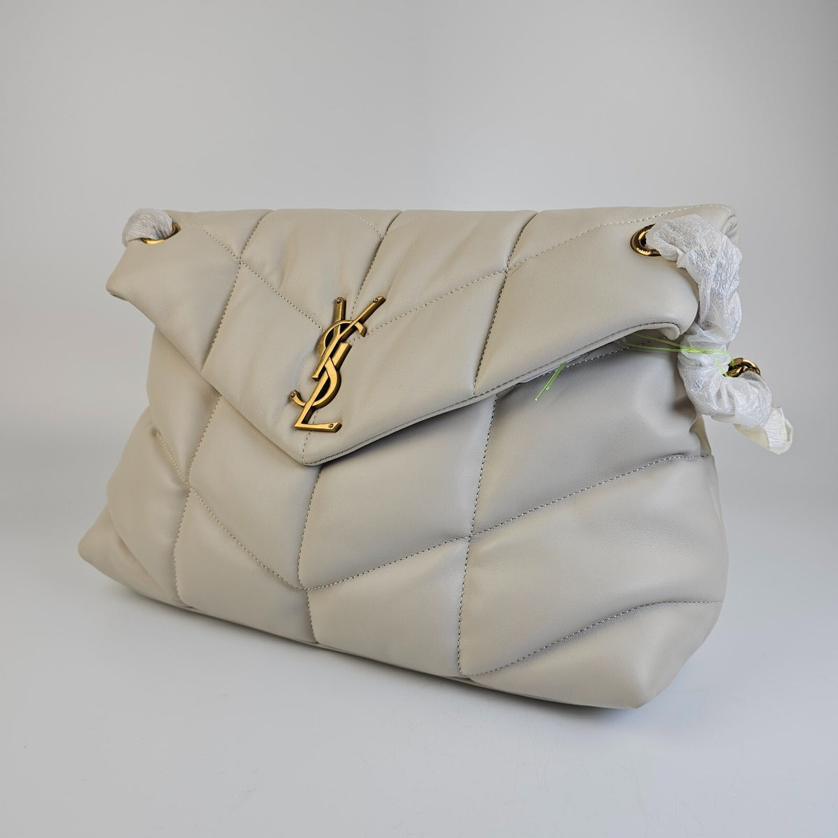 SAINT LAURENT Puffer Medium $3550 Blanc Vintage Nappa Leather Shoulder Bag New