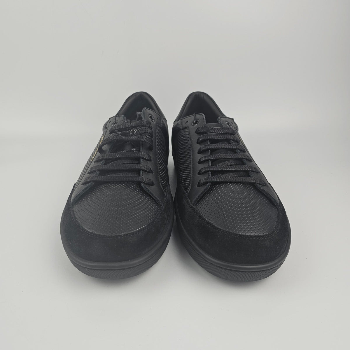 SAINT LAURENT SL/10 Black Perforated Leather And Suede Sneakers New & Authentic