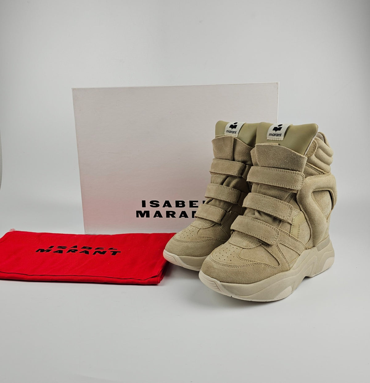 ISABEL MARANT Balskee Beige Suede 20mm Heel Sneakers New & Authentic