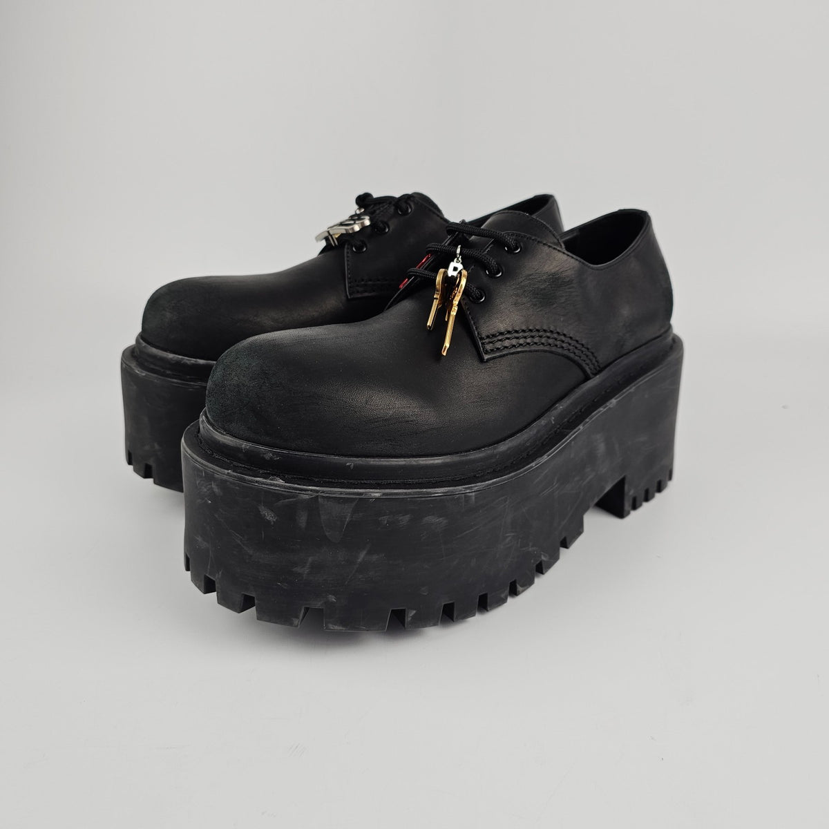 BALENCIAGA Strike Platform With Charms $1450 Black Derby Shoes New & Authentic