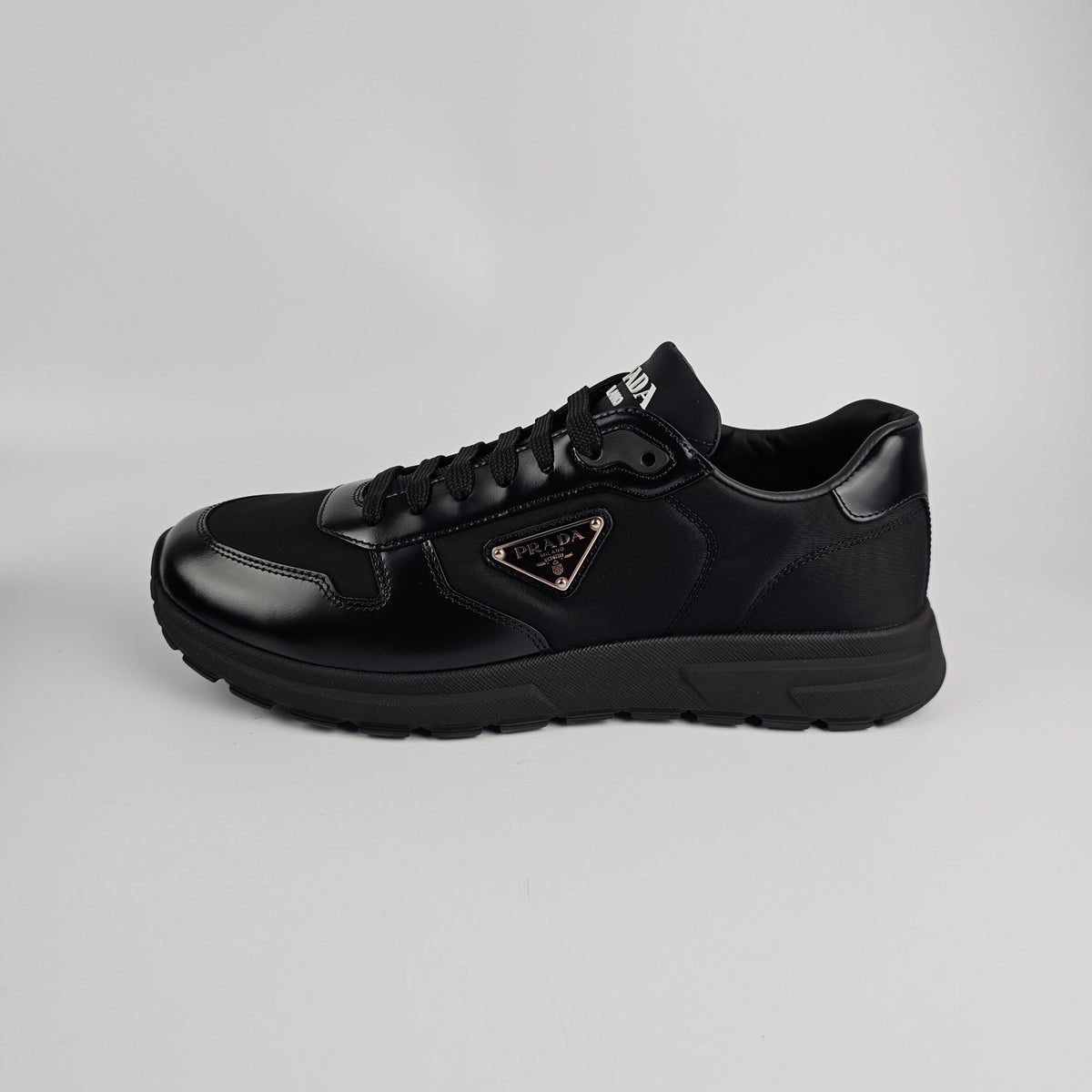 PRADA Prax Black Re-Nylon/Brushed Leather Sneakers New