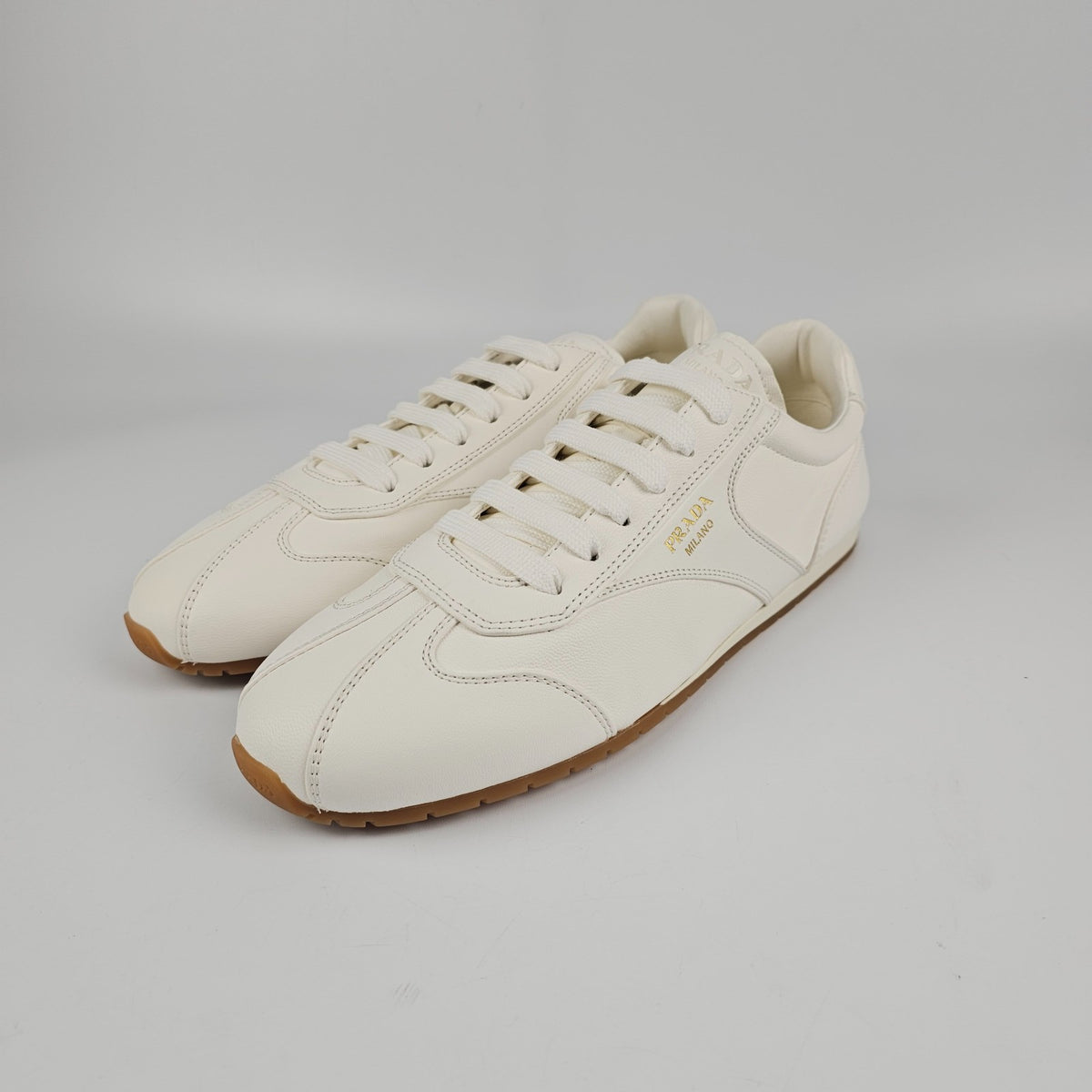 PRADA $1020 White Nappa Leather Sneakers New & Authentic