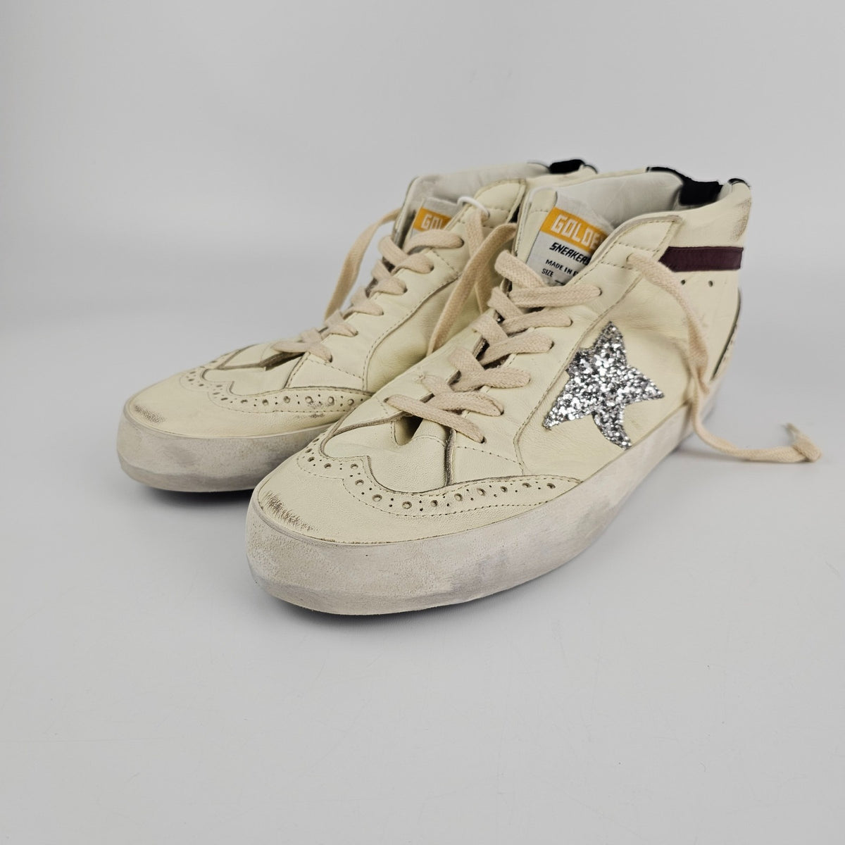 GOLDEN GOOSE Mid Star Women's White/Silver Sneakers New & Authentic