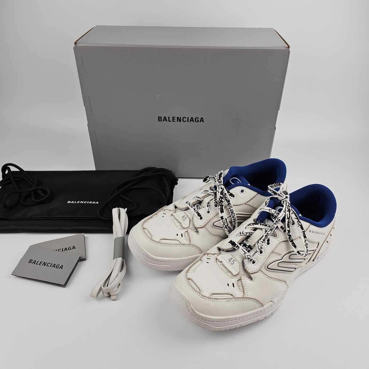 BALENCIAGA Hamptons Medium $890 Men's White/Blue Sneakers New & Authentic