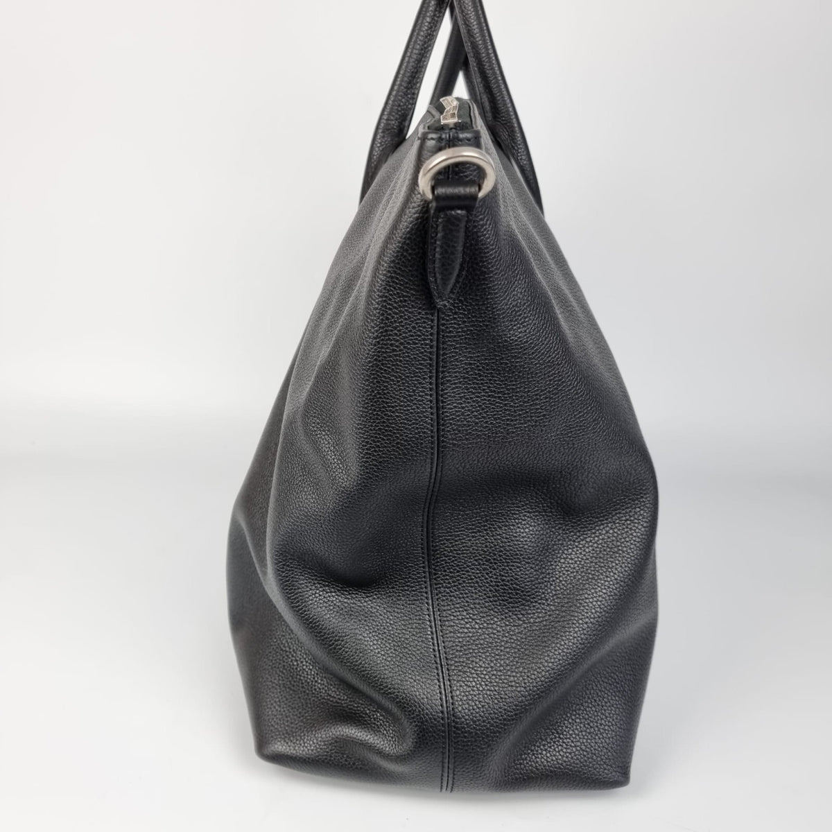 SAINT LAURENT $3050 Giant Bowling Black Leather Tote Bag New