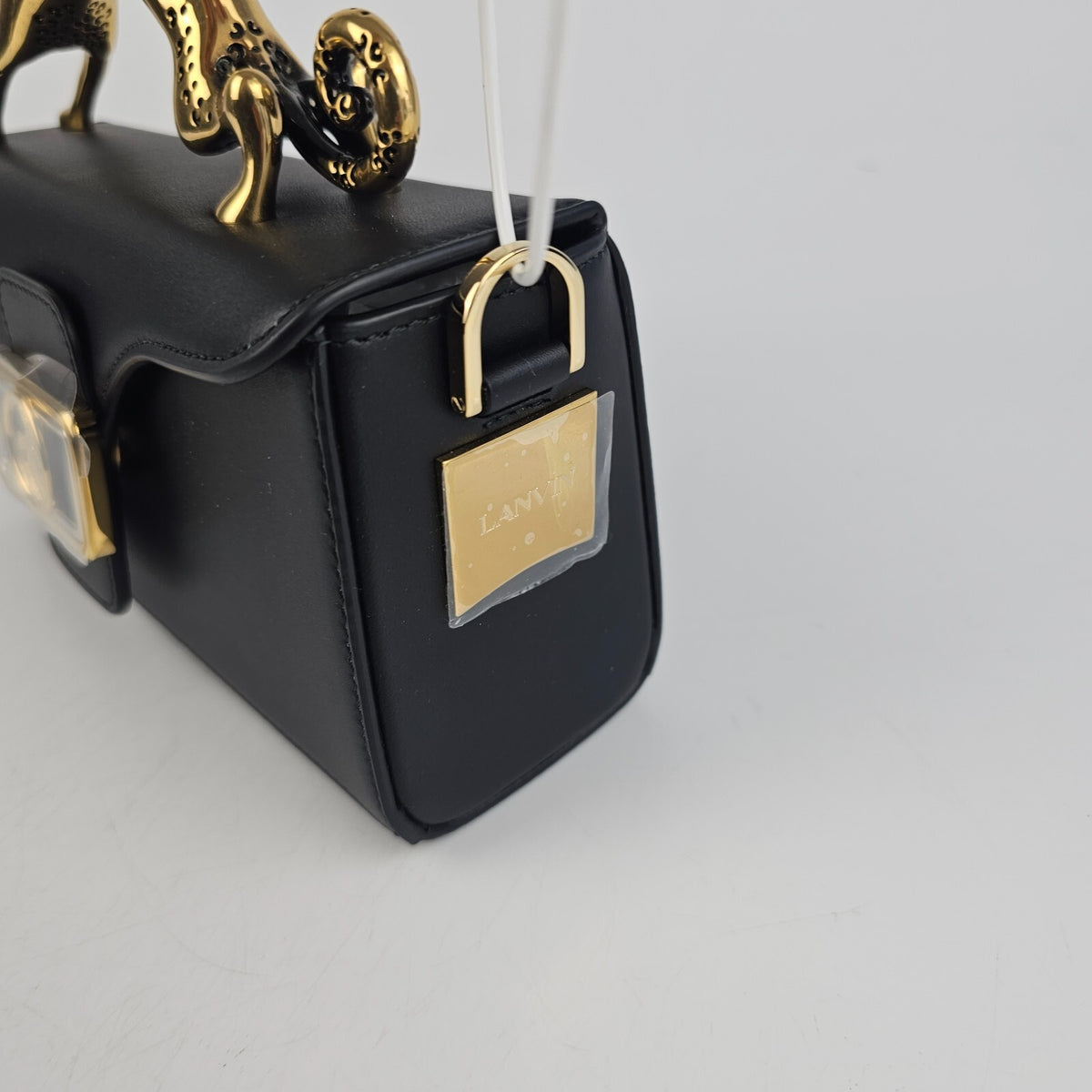 Lanvin Cat Nano Black Leather Top Handle Pencil Box Bag New