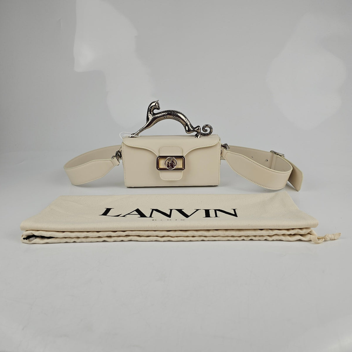LANVIN Cat Pencil Box Nano White Top Handle Bag New