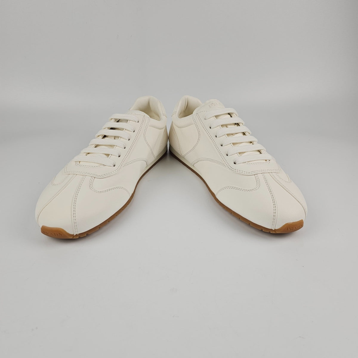 PRADA $1020 White Nappa Leather Sneakers New & Authentic