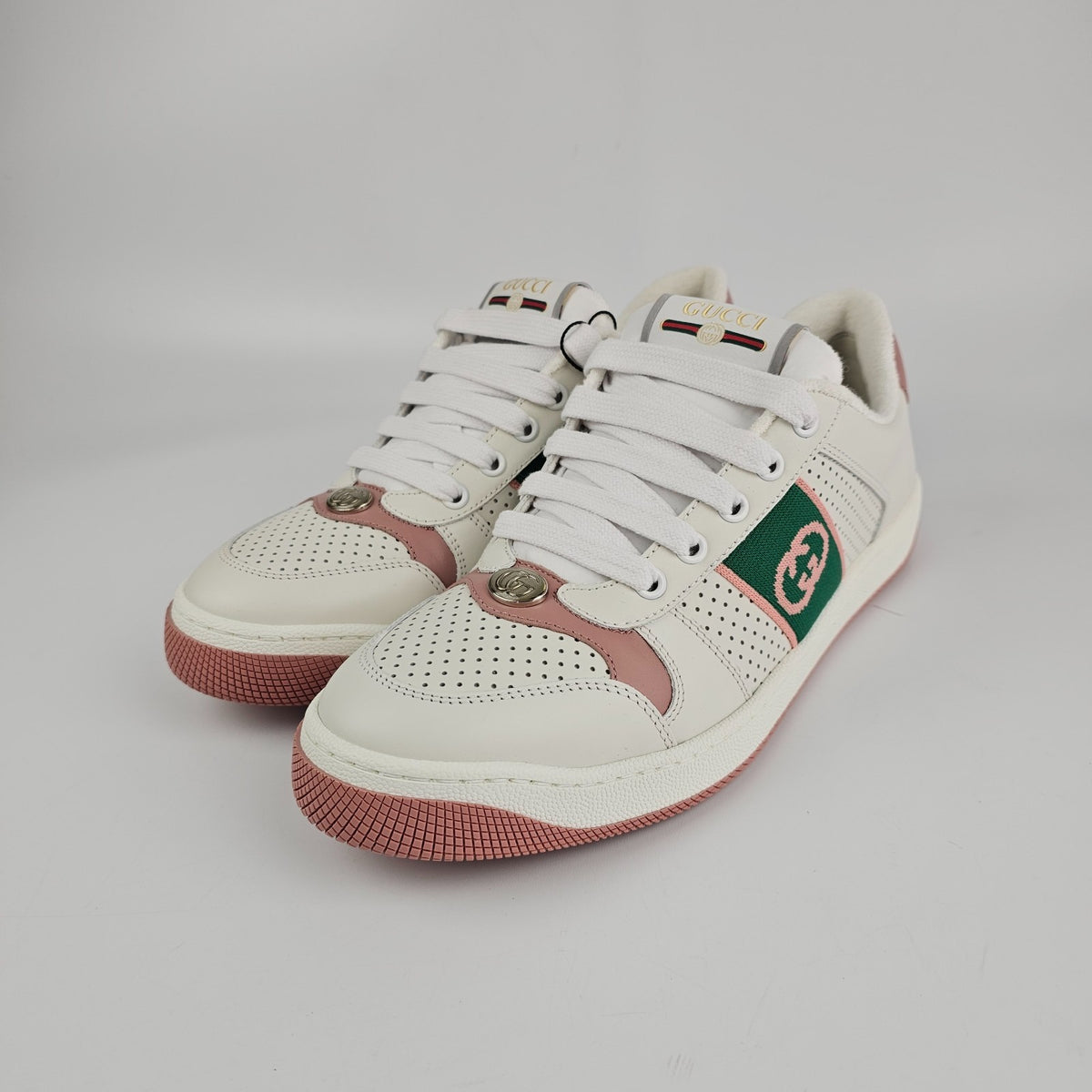 GUCCI Screener Women's White And Pink Sneakers New And Authentic