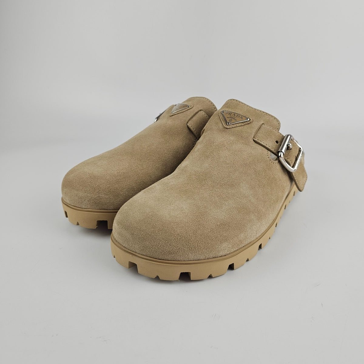 PRADA Desert Beige Suede Mules New & Authentic