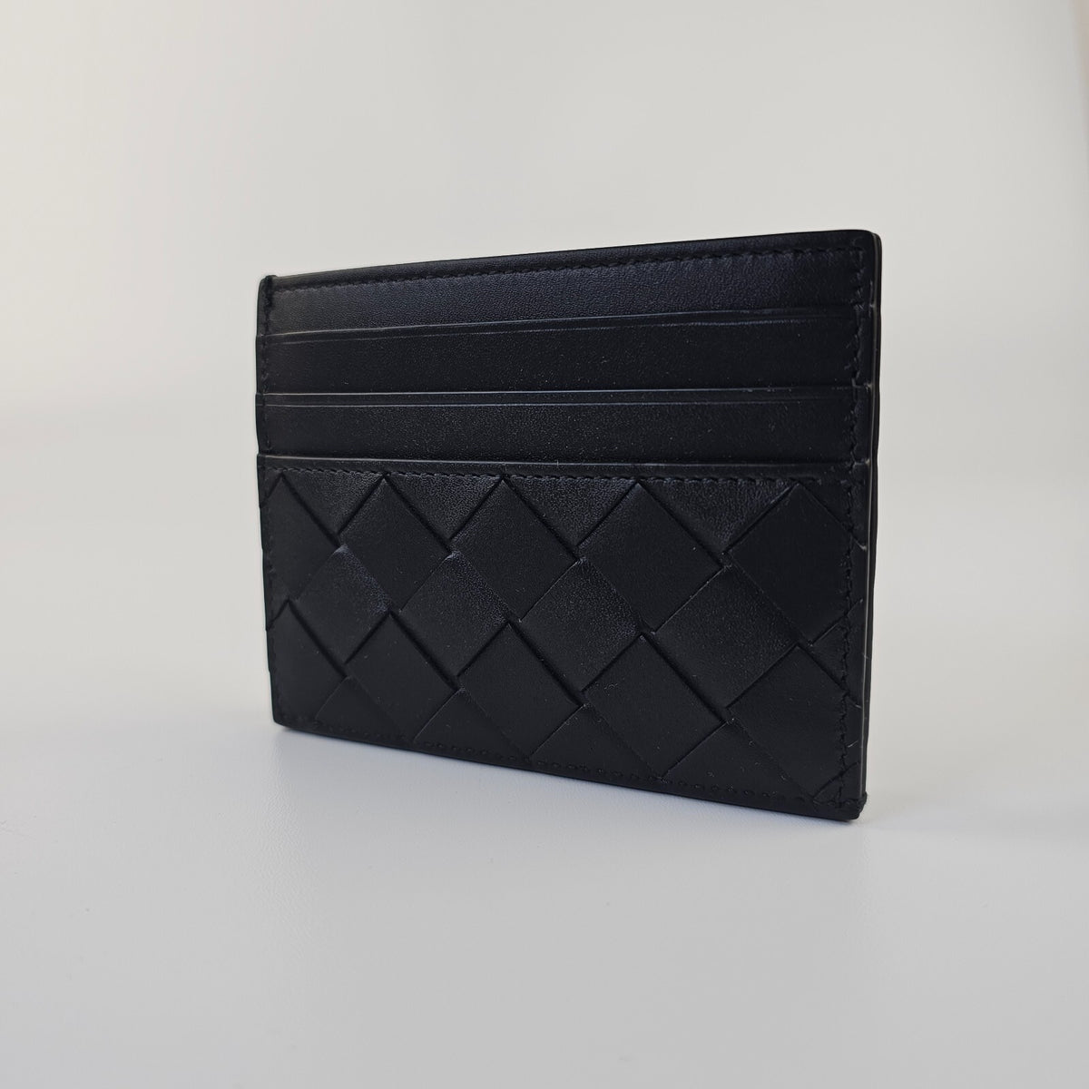 BOTTEGA VENETA Intrecciato Men's Black Leather Card Holder New