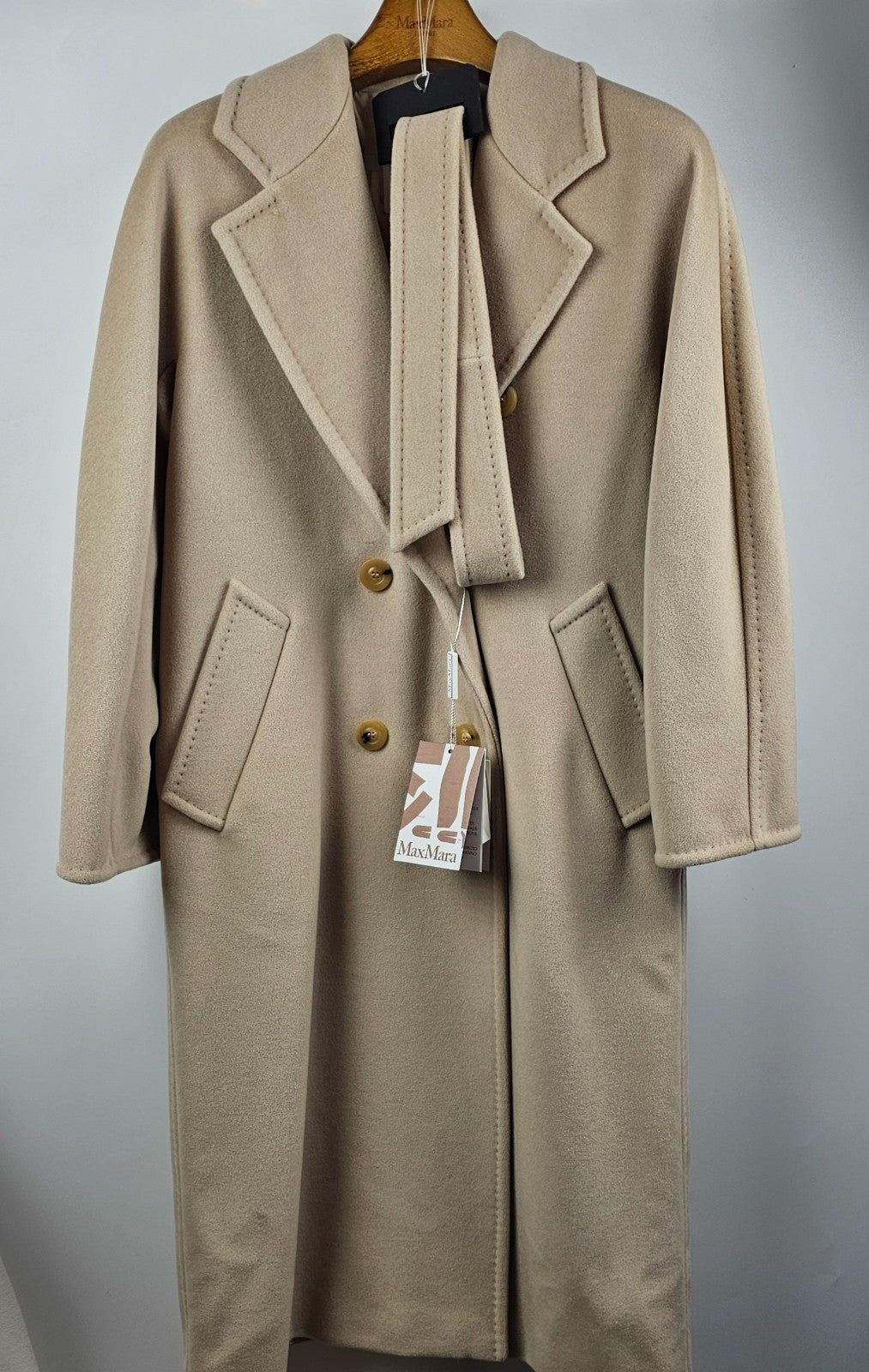 MAX MARA Madame 101801 Belted Beige Wool Long Coat New & Authentic