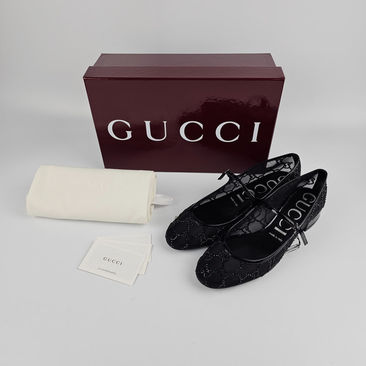 GUCCI $1720 Black GG Crystal Ballet Flats New & Authentic