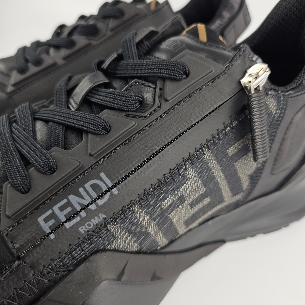 FENDI Flow Black Leather Sneakers New & Authentic