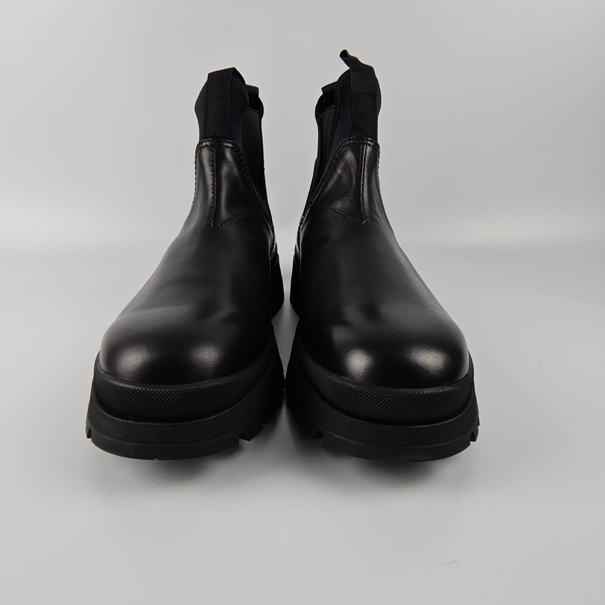 PRADA $1450 Black Leather And Stretch Fabric Chelsea Boots New/Authentic