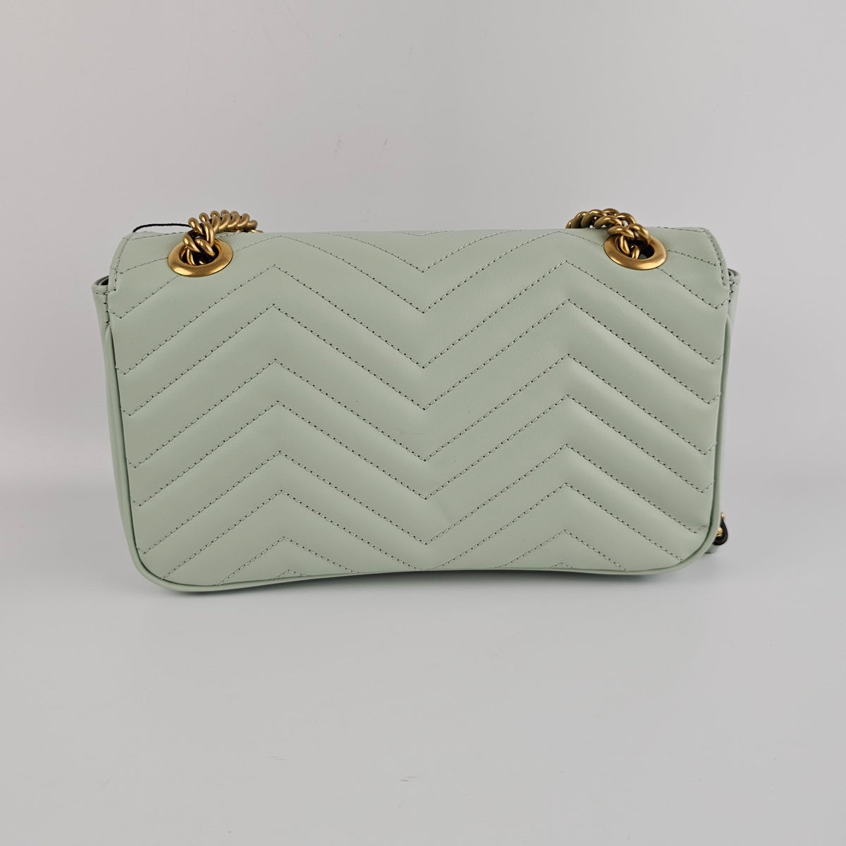 Gucci Marmont Medium GG $2850 Pale Green Leather Shoulder Bag New And Authentic