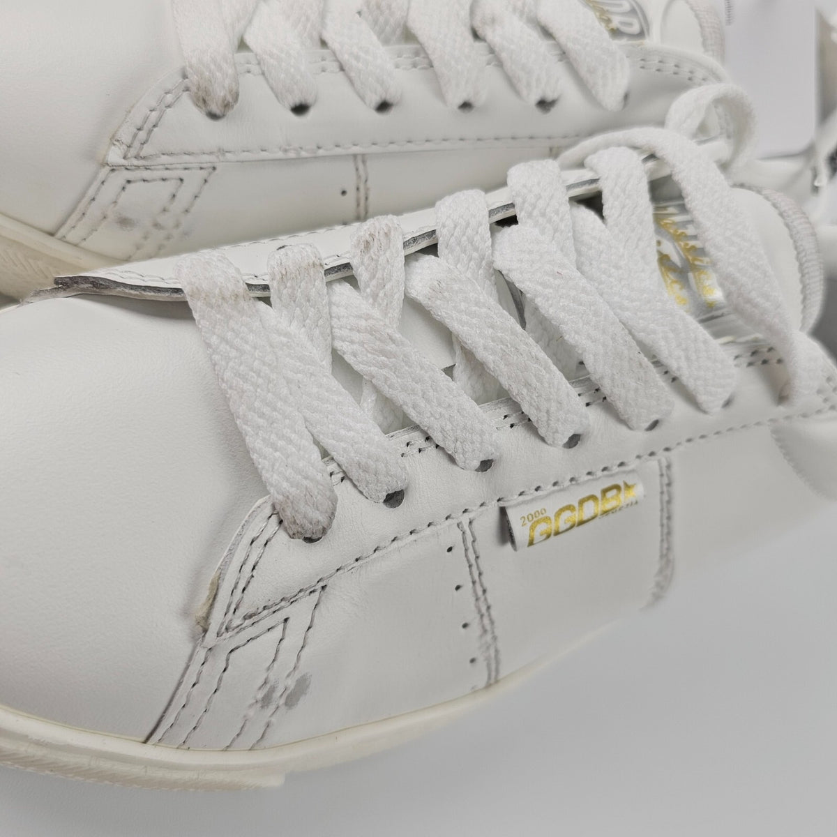 GOLDEN GOOSE Match Star Women's White/Silver Leather Low Top Sneakers New
