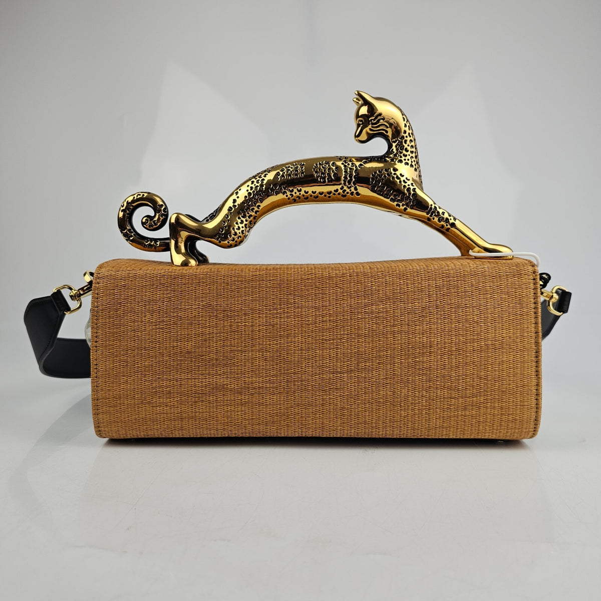 LANVIN Cat Straw Yellow Raffia Top Handle Pencil Box Bag New