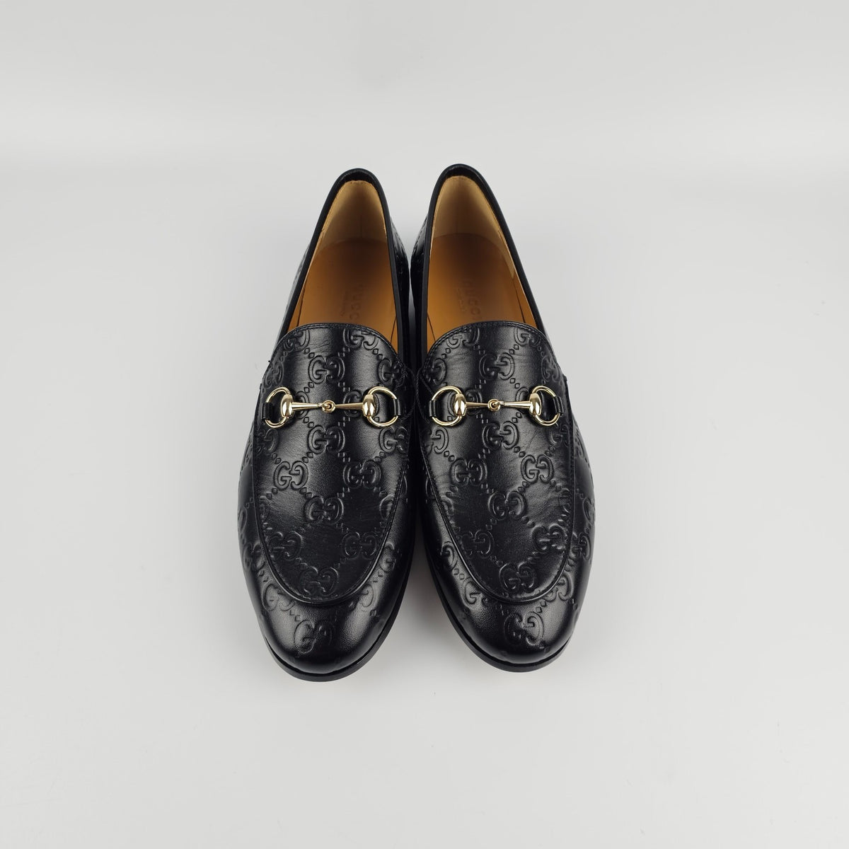 GUCCI Jordaan $1050 Women's Black GG Leather Loafers New & Authentic