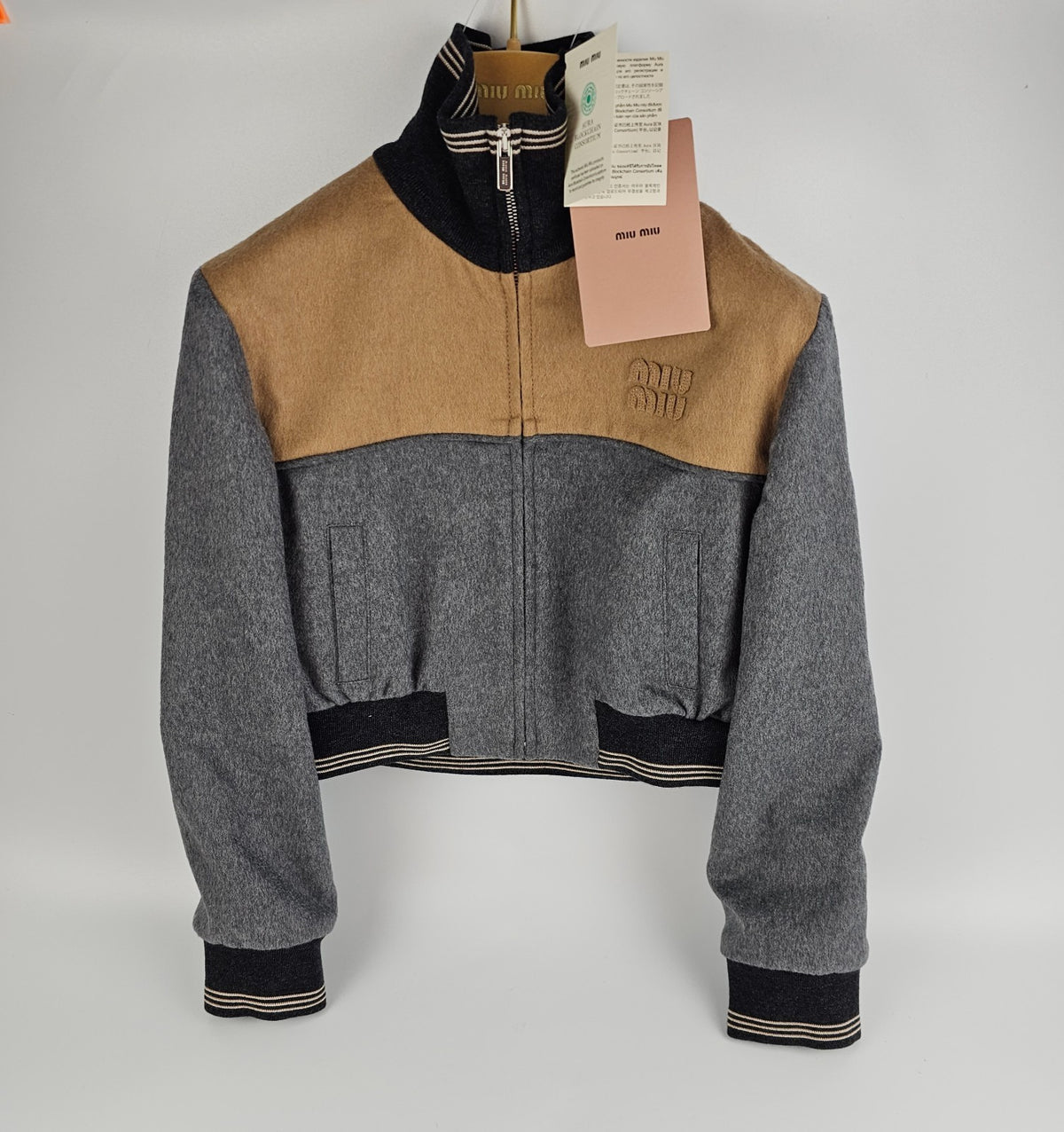 MIU MIU Gray Wool Bomber Jacket New & Authentic