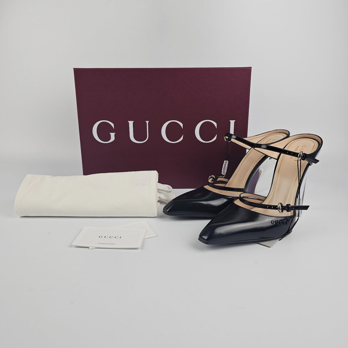 GUCCI $1590 Black 110mm Wedge Mules New & Authentic