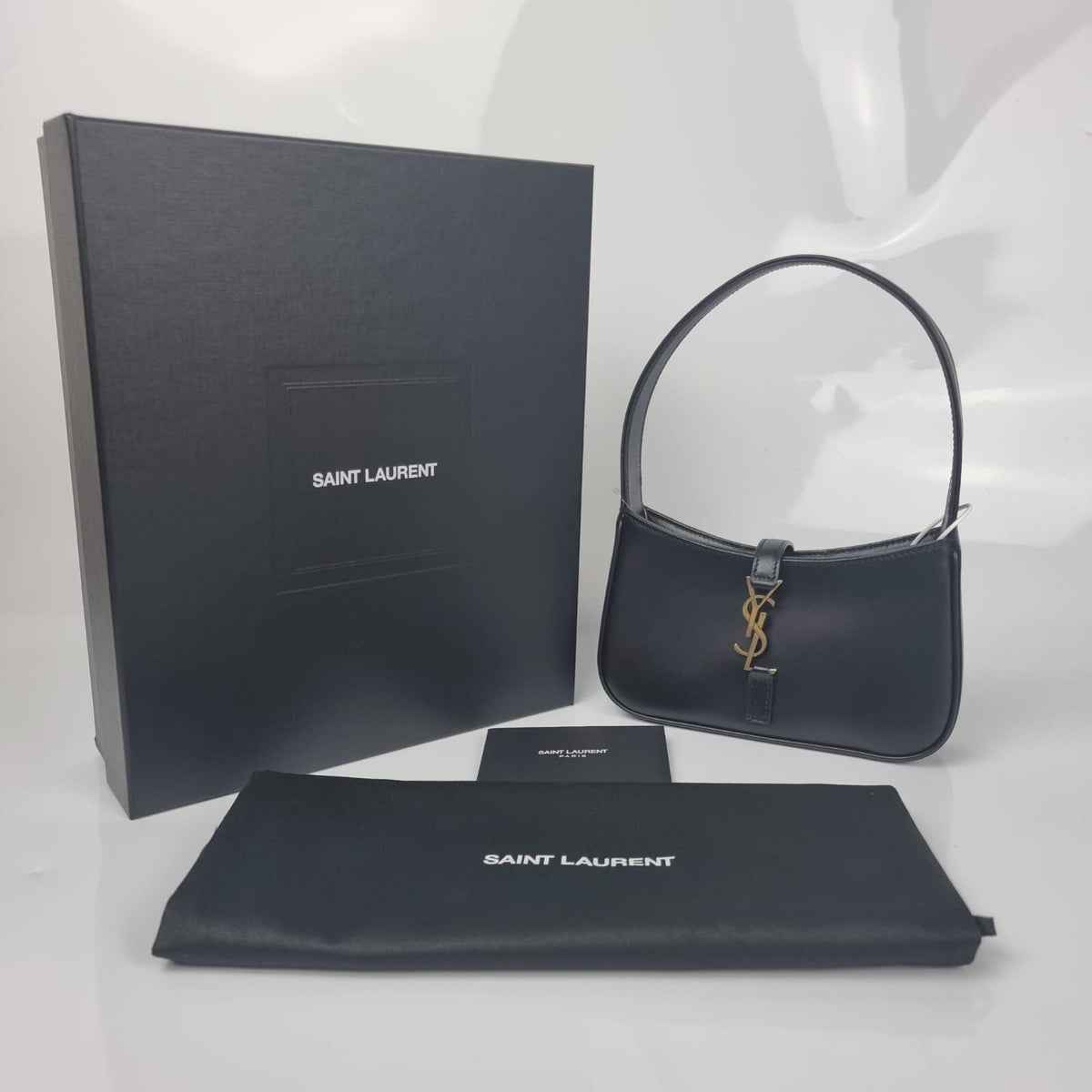 Saint Laurent Mini Le 5 A 7 Black Leather Hobo Bag New