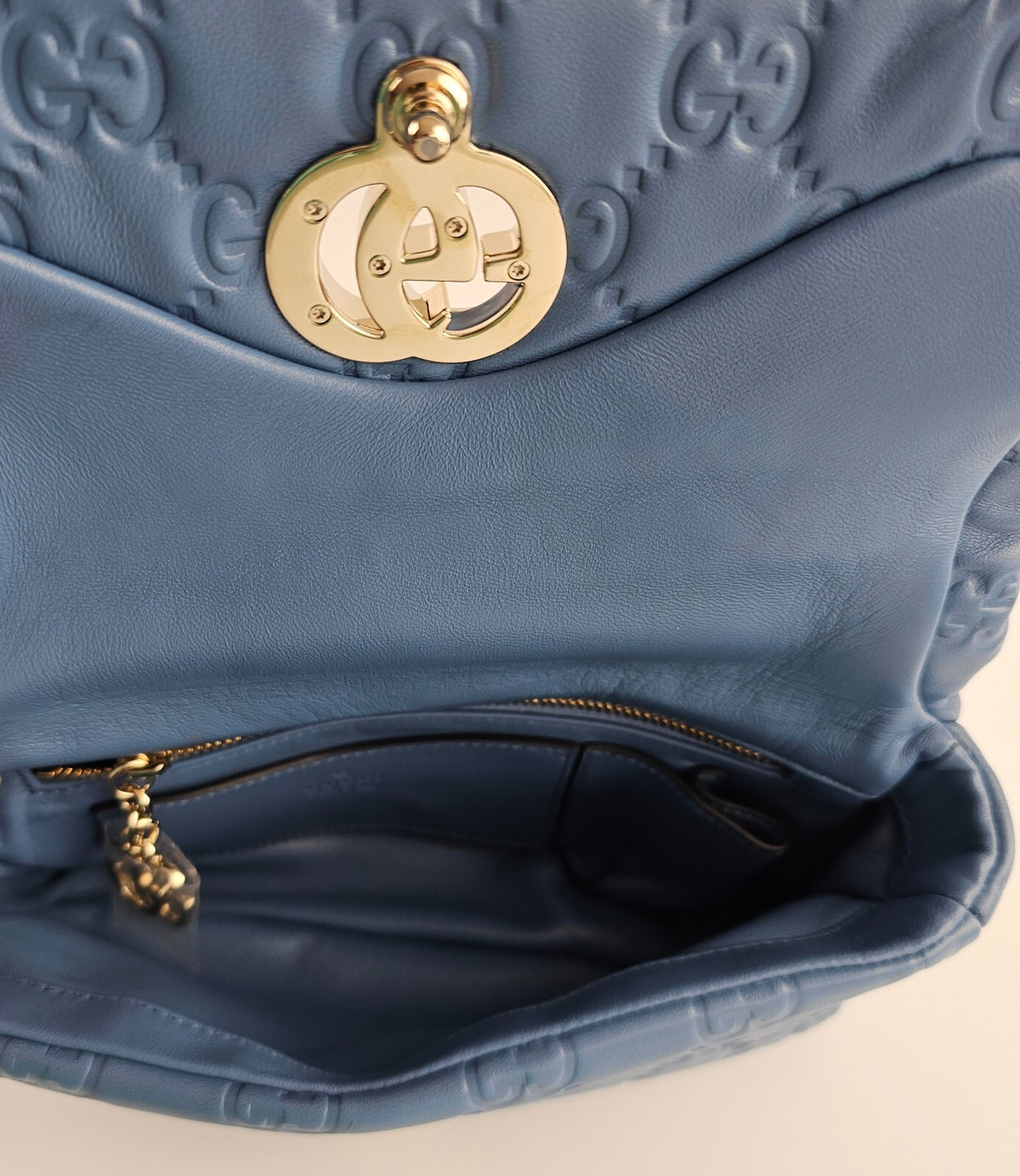 GUCCI Milano GG Small Blue GG Leather Top Handle Bag New/Authentic