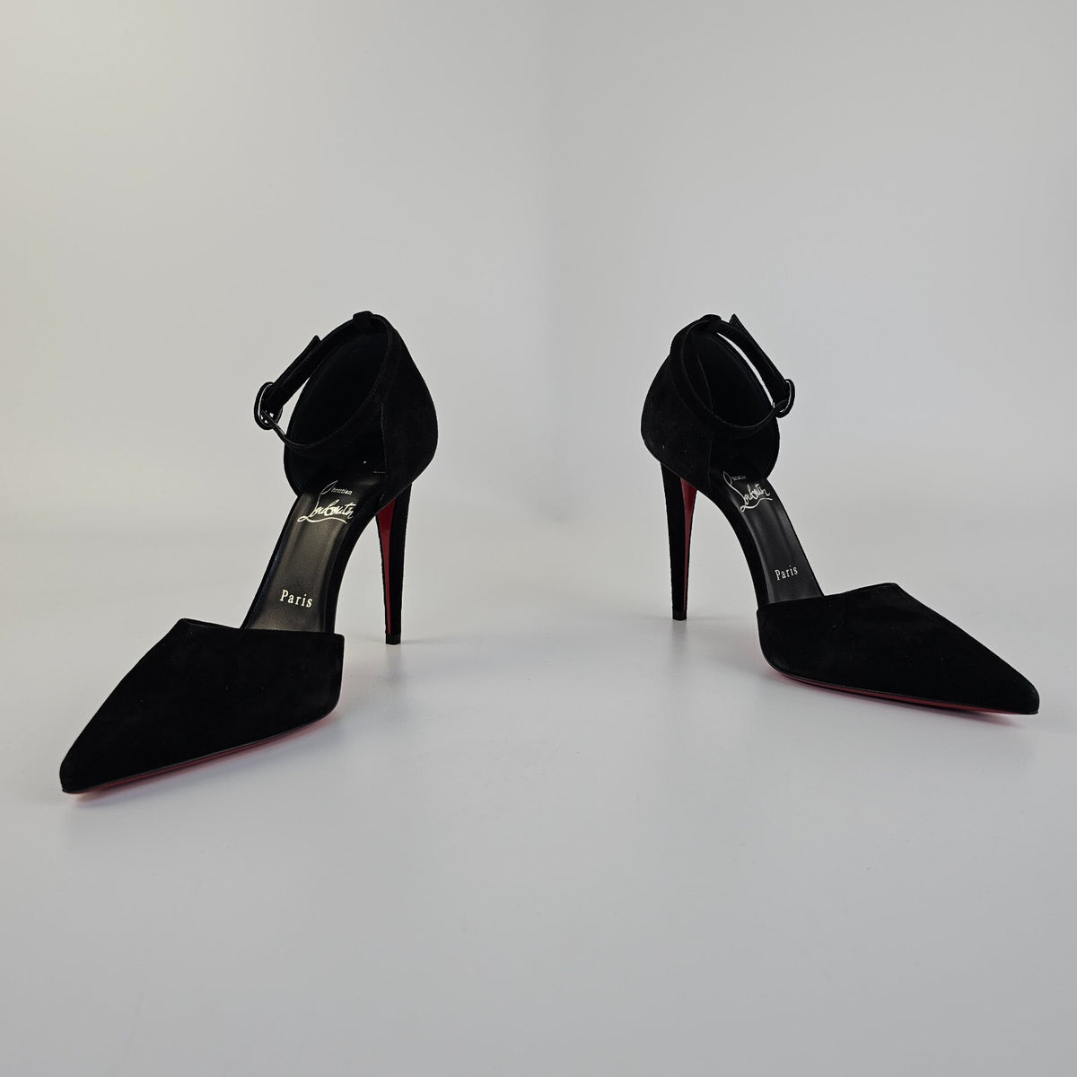 CHRISTIAN LOUBOUTIN Astrida Bride 100mm Black Suede Pumps New Size 38 US 8