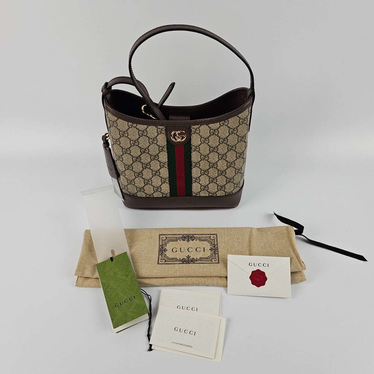 GUCCI Ophidia Small $2250 Beige/Ebony Shoulder Bag New And Authentic
