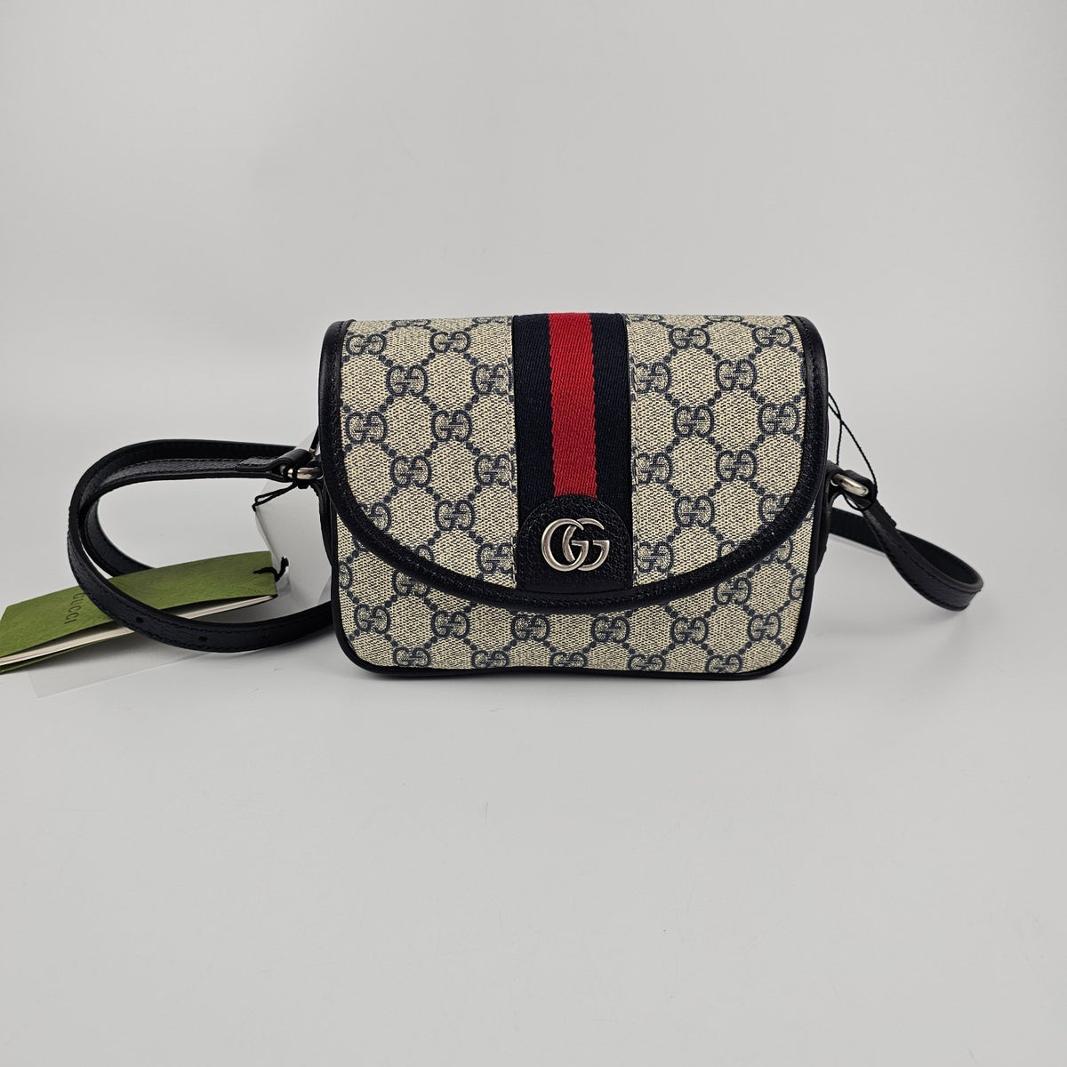 GUCCI Ophidia Mini $1850 Beige And Blue GG Canvas Shoulder Bag New & Authentic