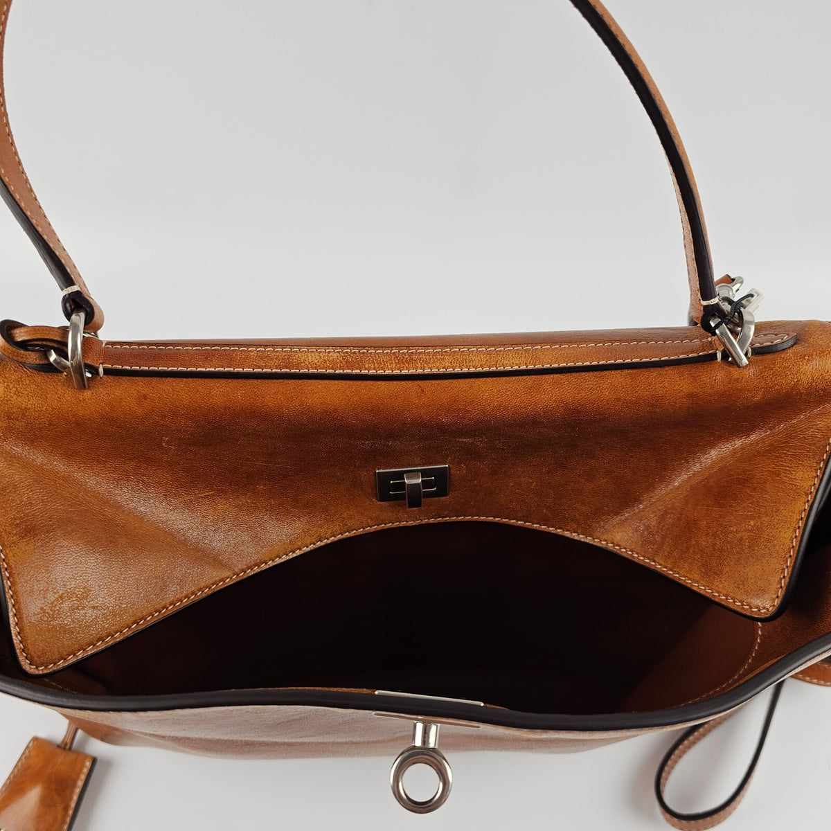 BALENCIAGA Rodeo Medium $4600 Tan Cowboy Leather Handbag New & Authentic