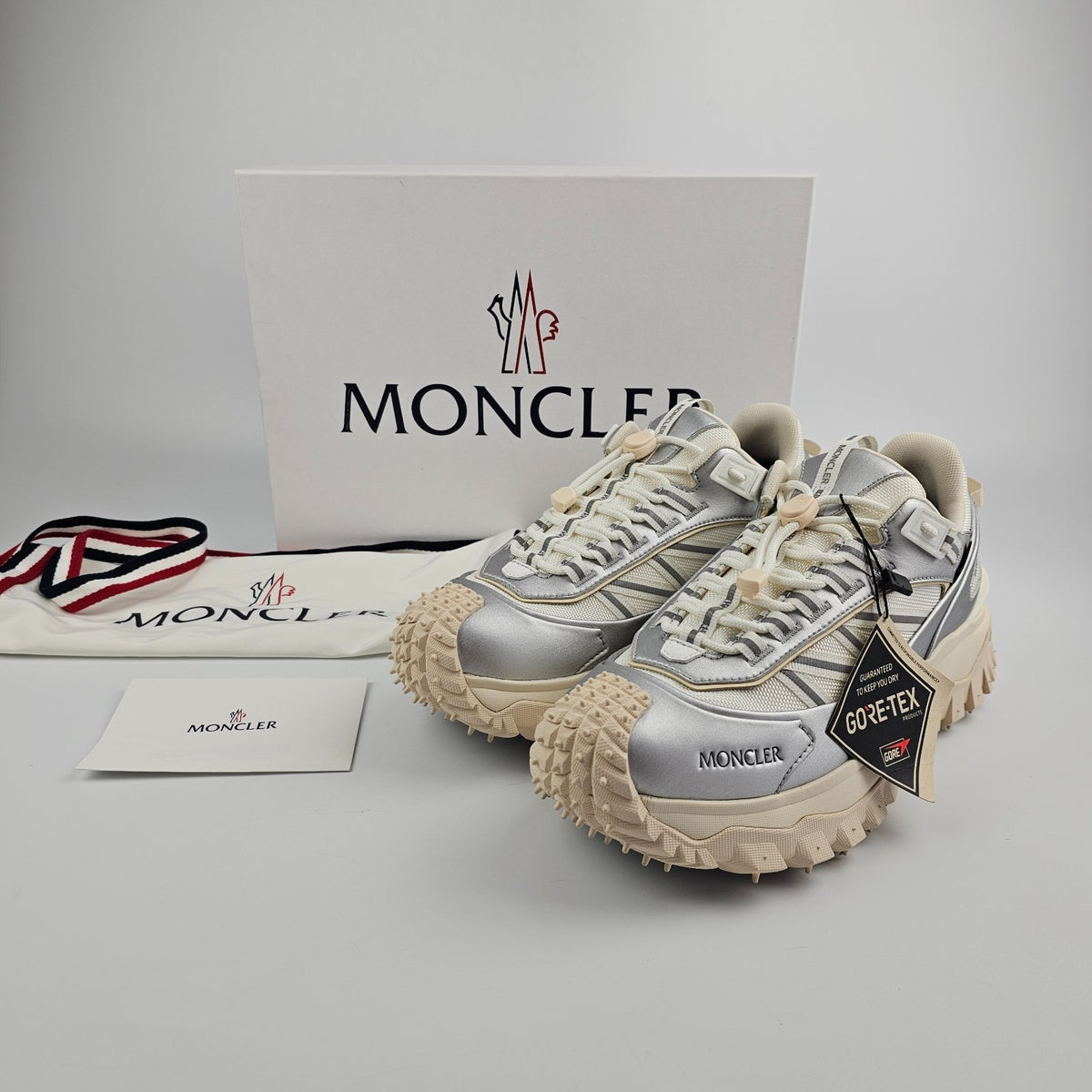 MONCLER Trailgrip GTX $820 Women's Silver Sneakers New