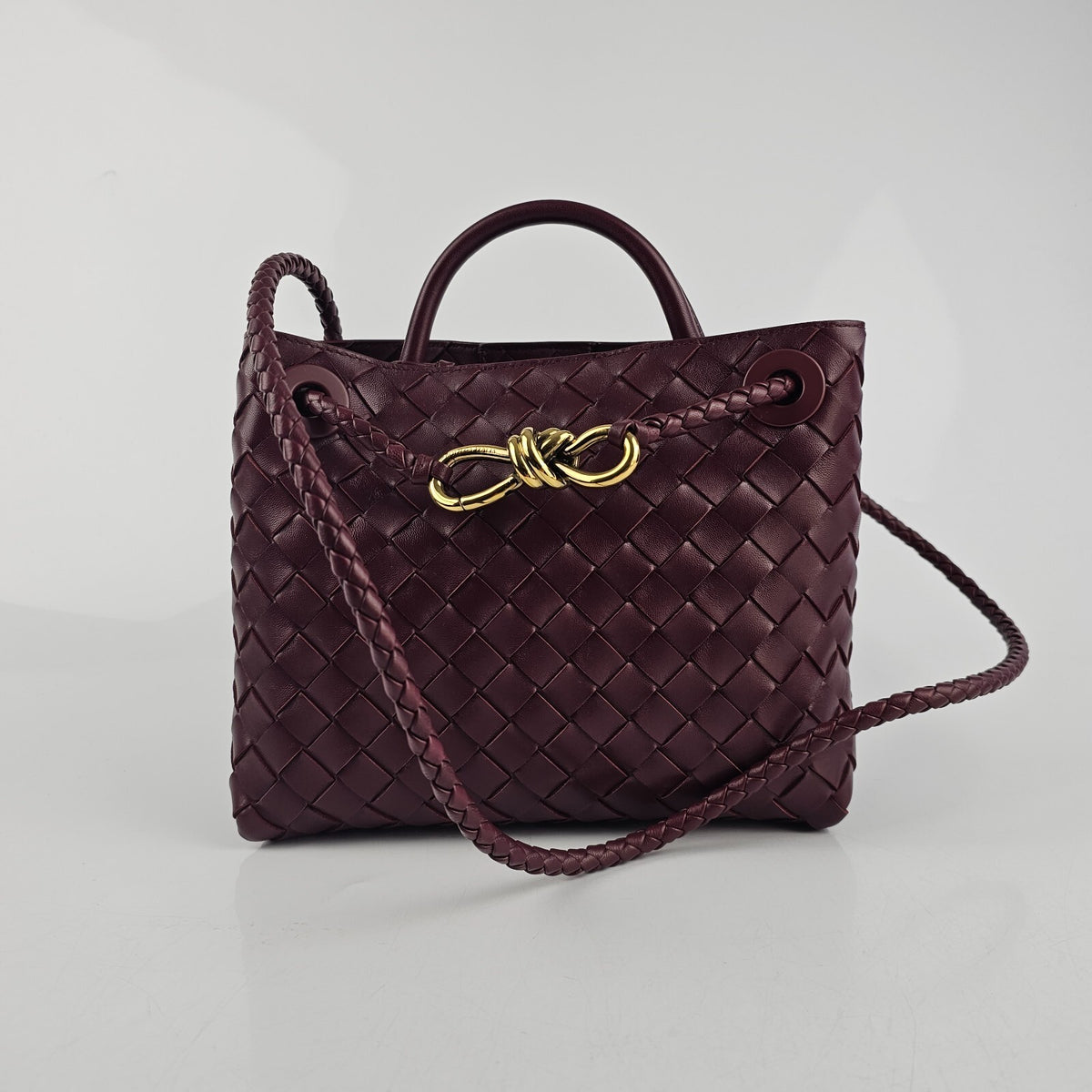 BOTTEGA VENETA Andiamo Small $4700 Barolo Red Leather Top Handle Bag New
