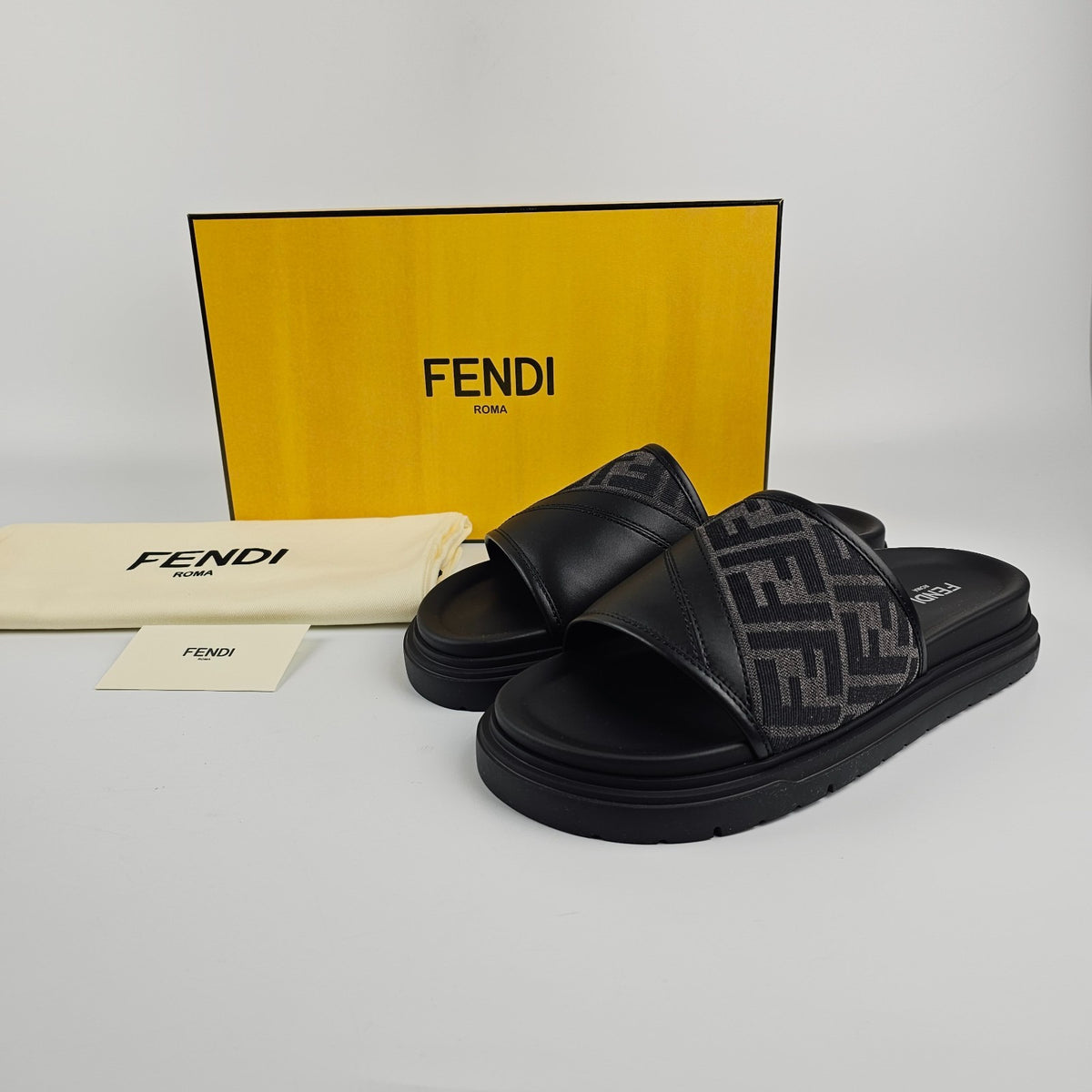 FENDI Diagonal $595 Gray Slides New & Authentic