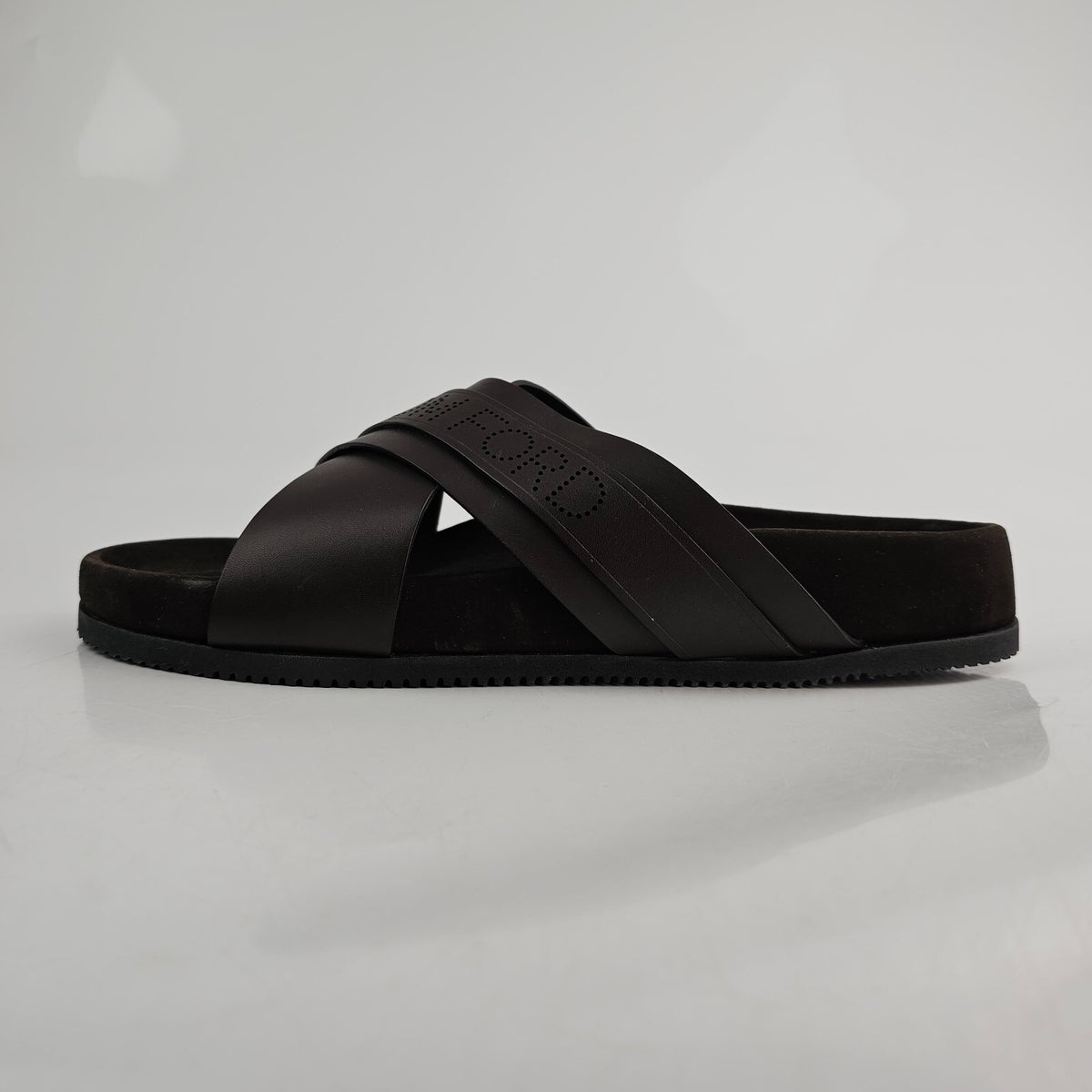 TOM FORD Wicklow Chocolate Leather Slide Sandals New Size US 8 EU 41