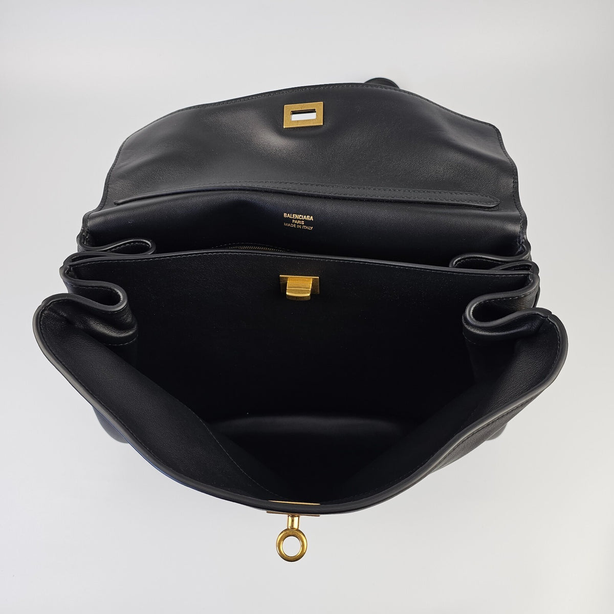 BALENCIAGA Rodeo Medium $4450 Black With Gold Leather Handbag New And Authentic
