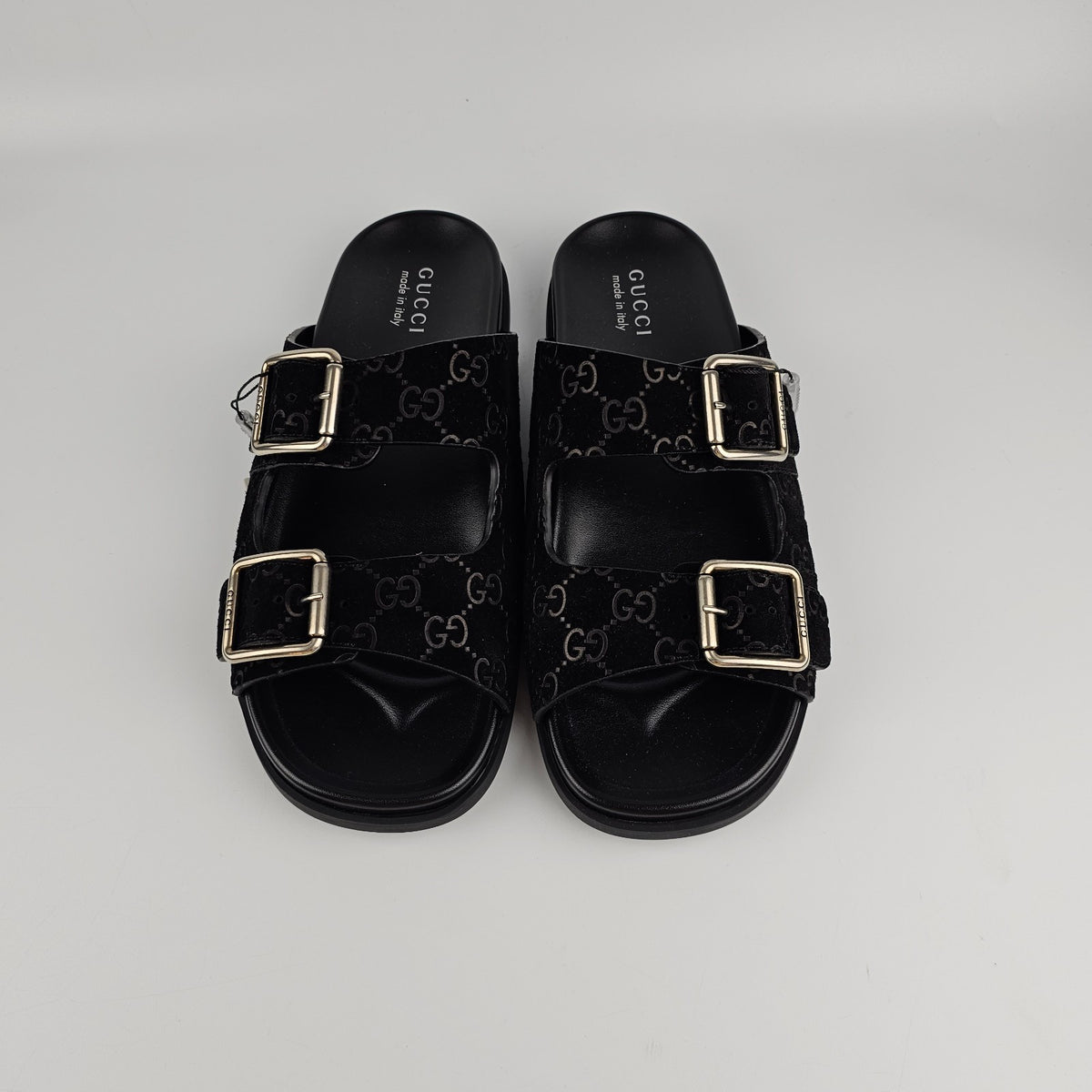 GUCCI $1050 Men's Black GG Suede Slide Sandals New & Authentic
