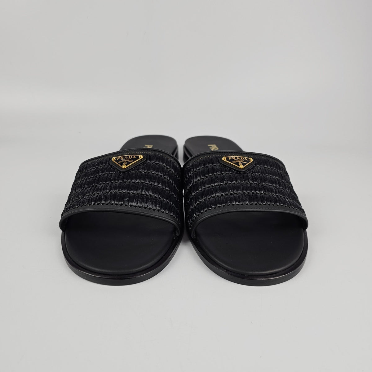 PRADA $1150 Black Crochet Slides New & Authentic