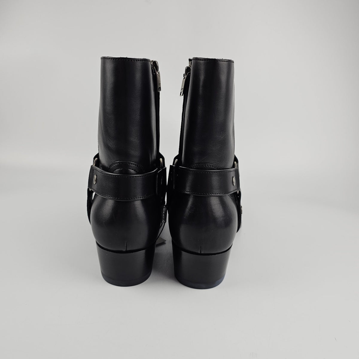 SAINT LAURENT Wyatt Black Leather Ankle Boots New & Authentic