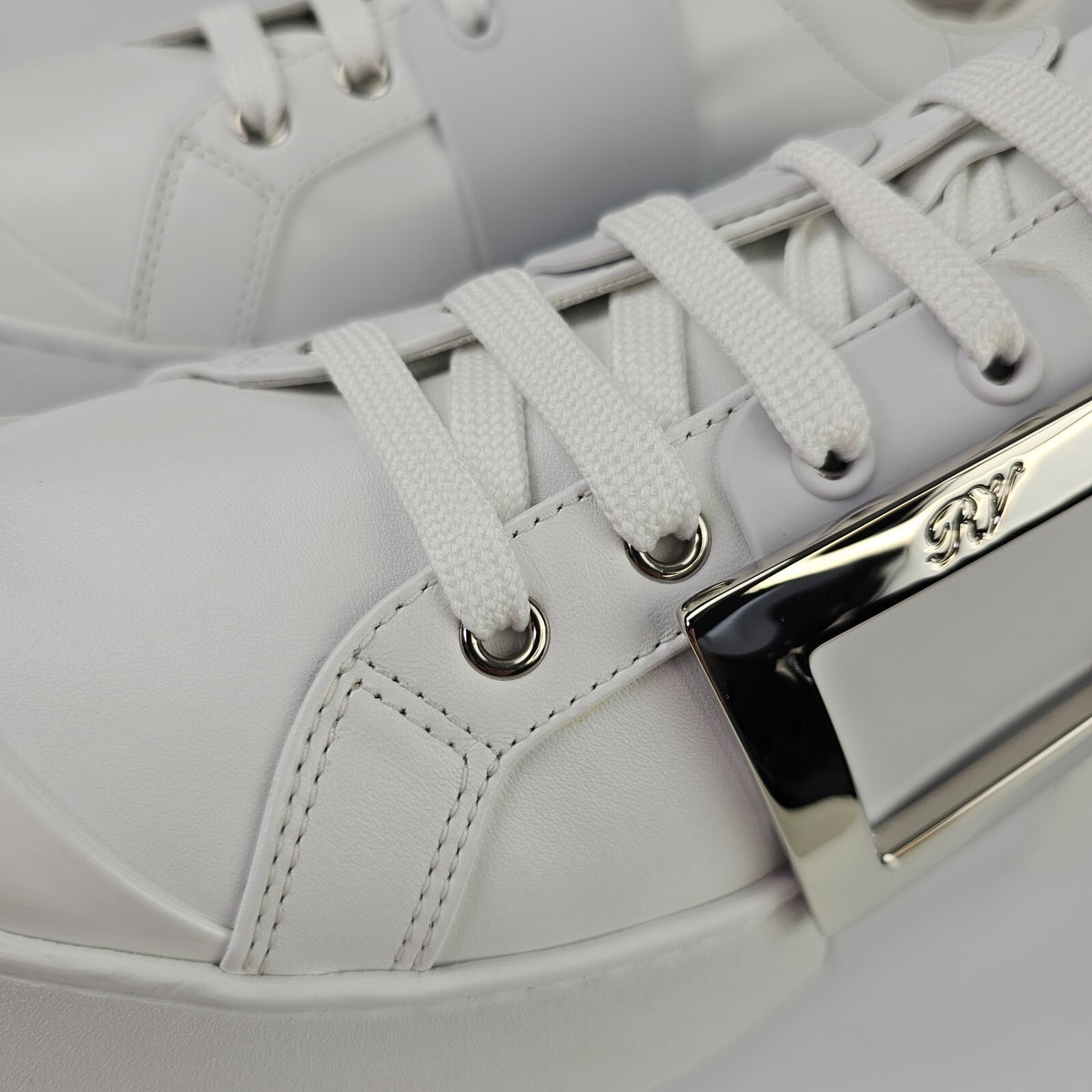 ROGER VIVIER Viv Skate White Leather Sneakers New