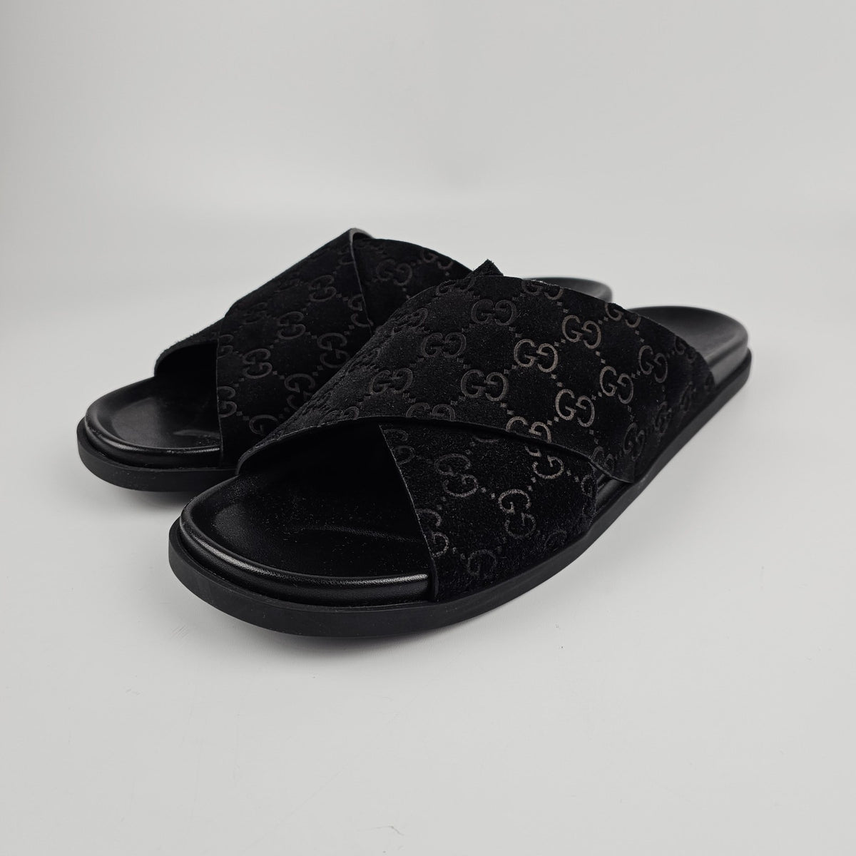 GUCCI Men's Black GG Suede Slide Sandals New & Authentic