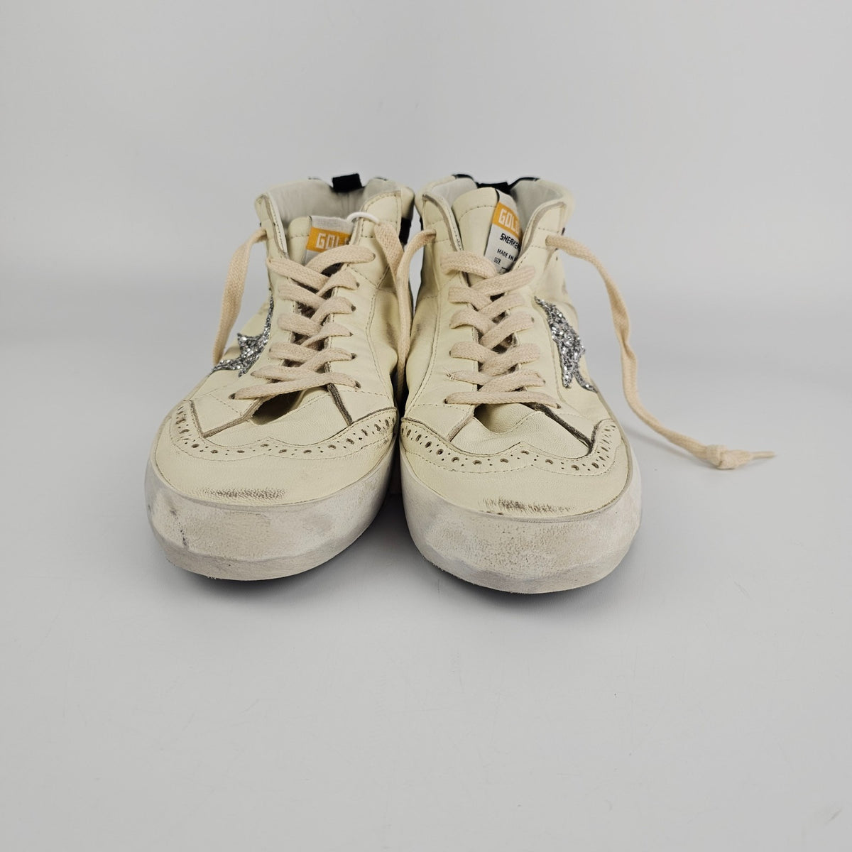 GOLDEN GOOSE Mid Star Women's White/Silver Sneakers New & Authentic