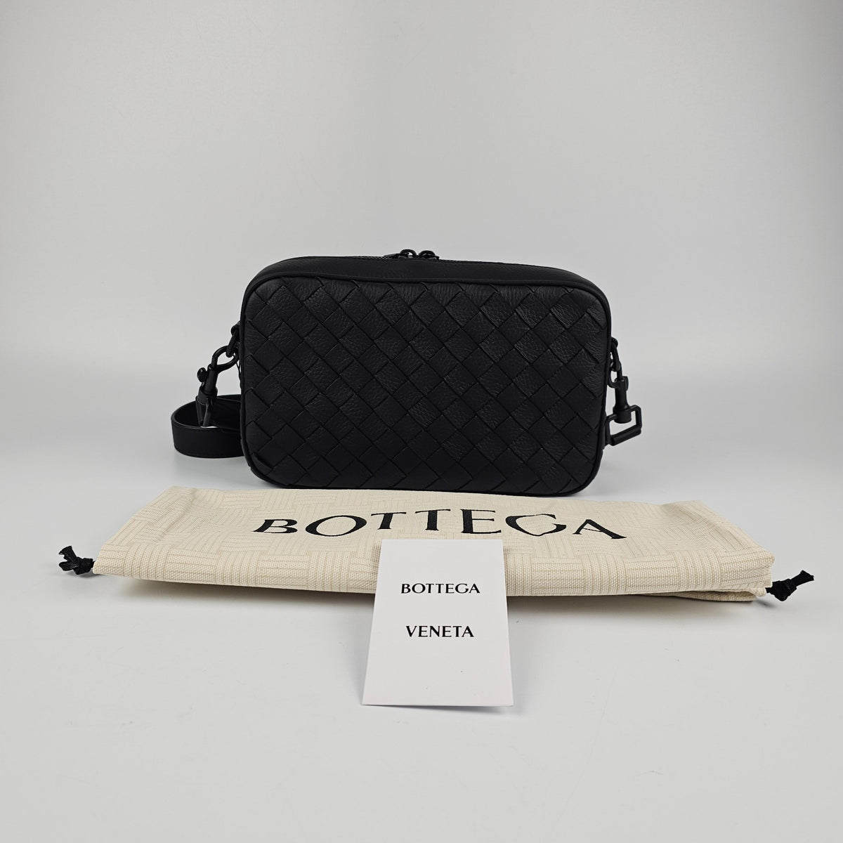 BOTTEGA VENETA $3200 Black Small Intrecciato Camera Bag New & Authentic