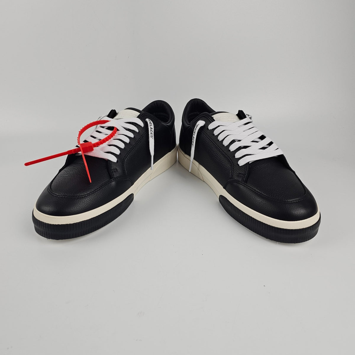 OFF-WHITE Vulcanized Black Leather Low Top Sneakers New & Authentic