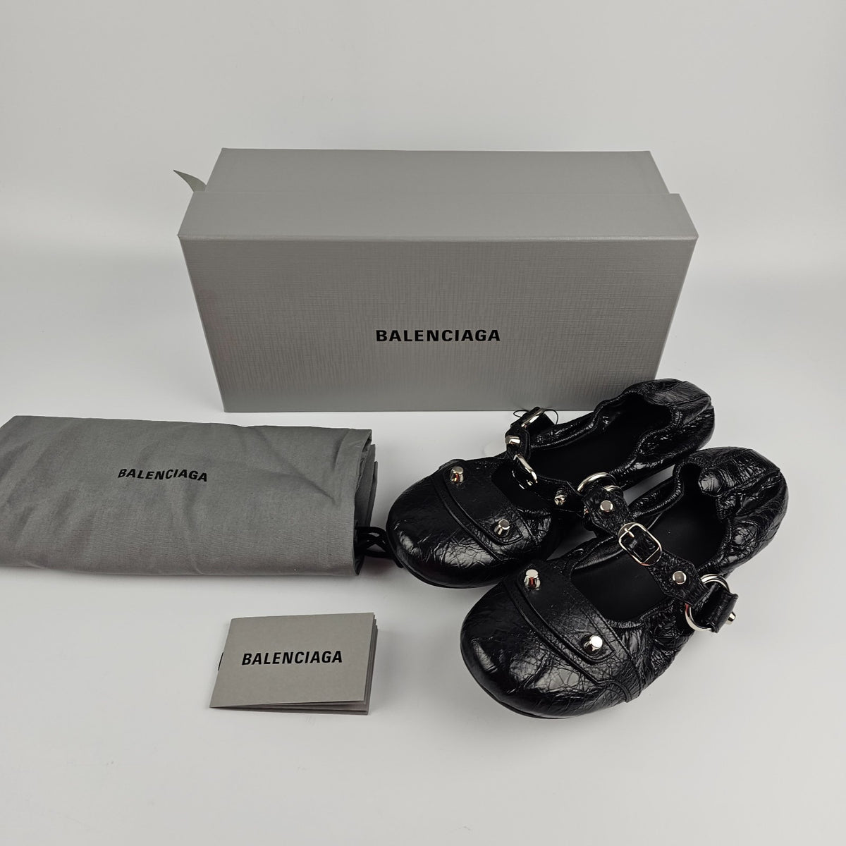BALENCIAGA City $950 Black Leather Ballerinas New & Authentic